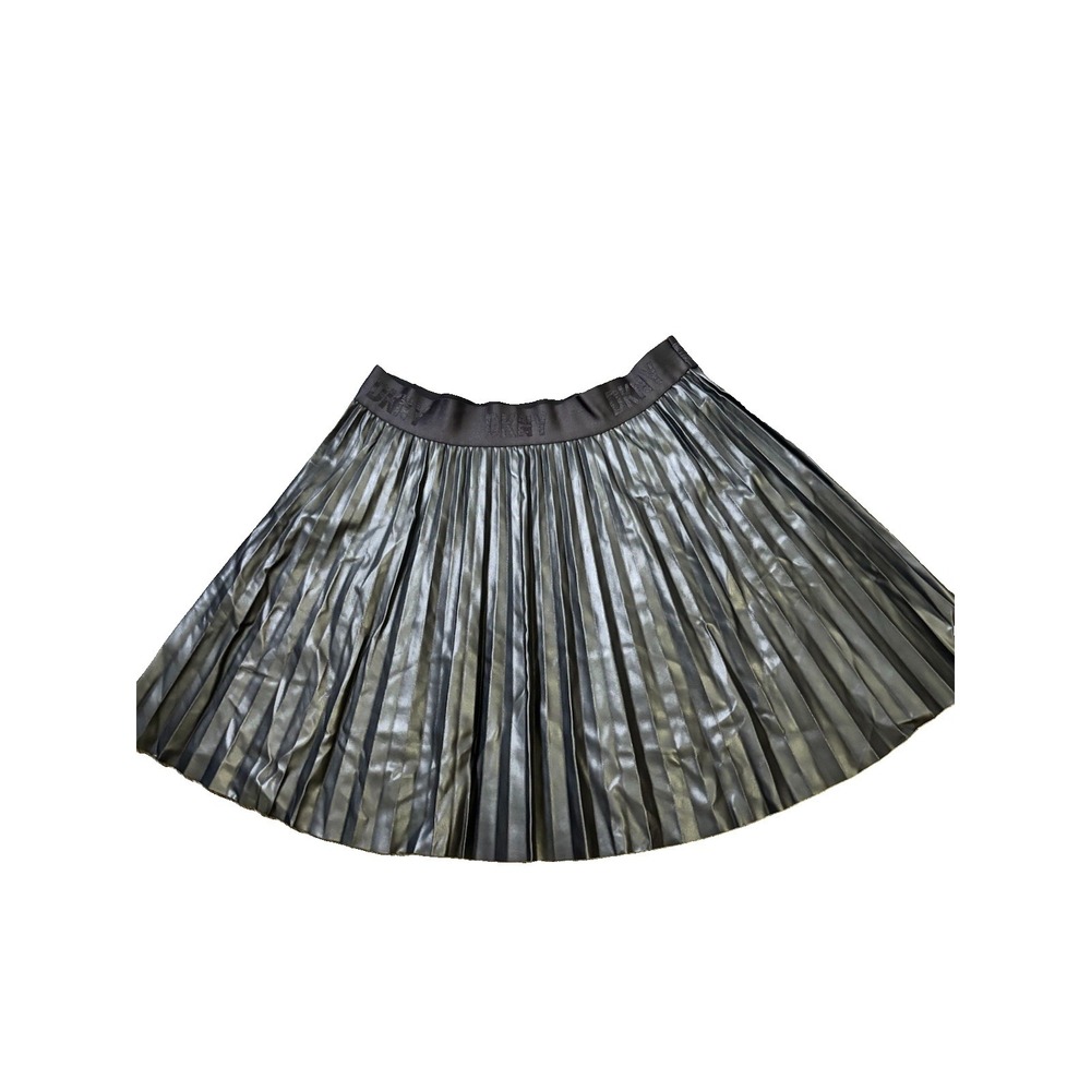DKNY Black Faux Leather Pleated Skater Skirt LARGE goth urban luxury